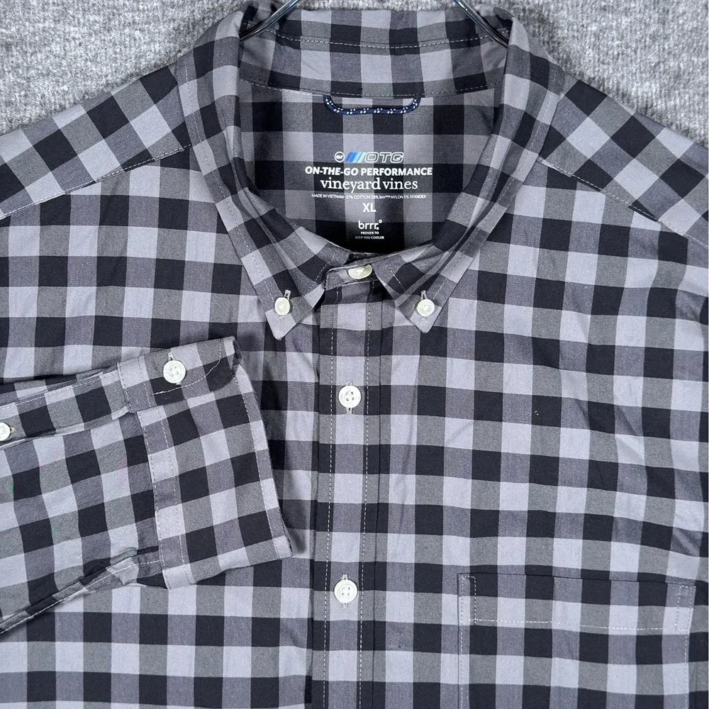 Vineyard Vines Shirt Mens XL Grey Gingham‎ OTG Performance Brrr Button Down